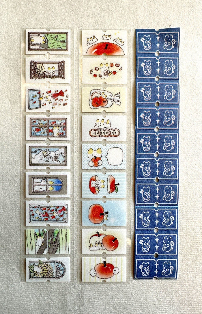 深小雨 Studio - Windows & Red Apples glitter label sticker rolls SAMPLES