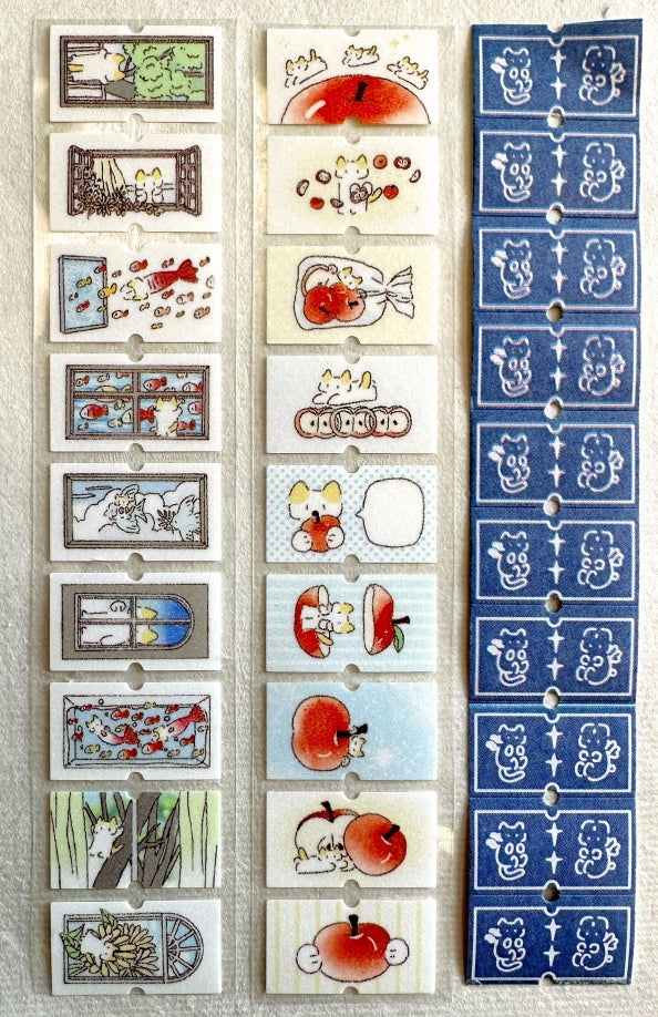 深小雨 Studio - Windows & Red Apples glitter label sticker rolls SAMPLES