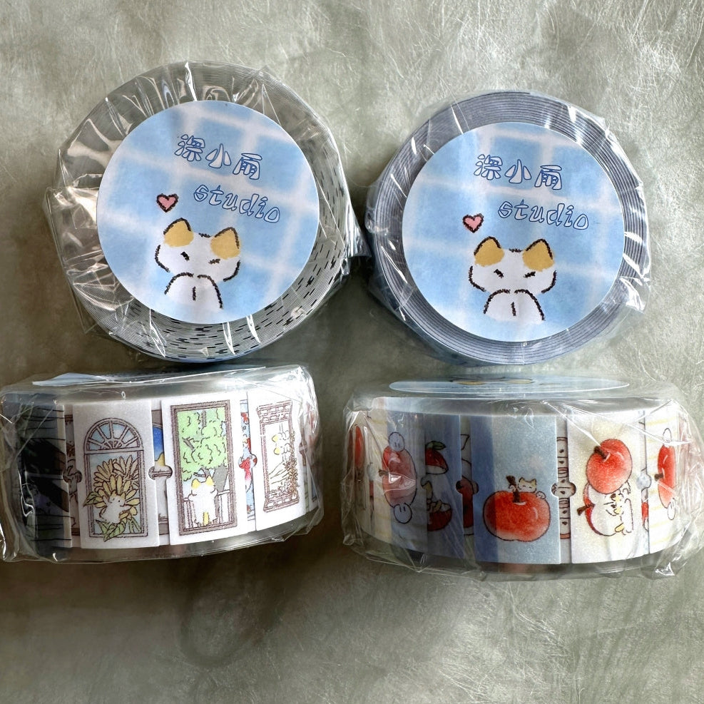 深小雨 Studio - Windows & Red Apples glitter label sticker rolls SAMPLES