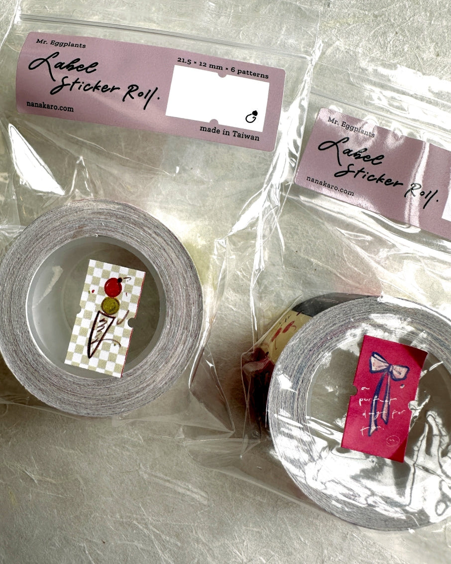 Mr. Eggplants - Joyful Time & Happy Moment label sticker roll SAMPLES