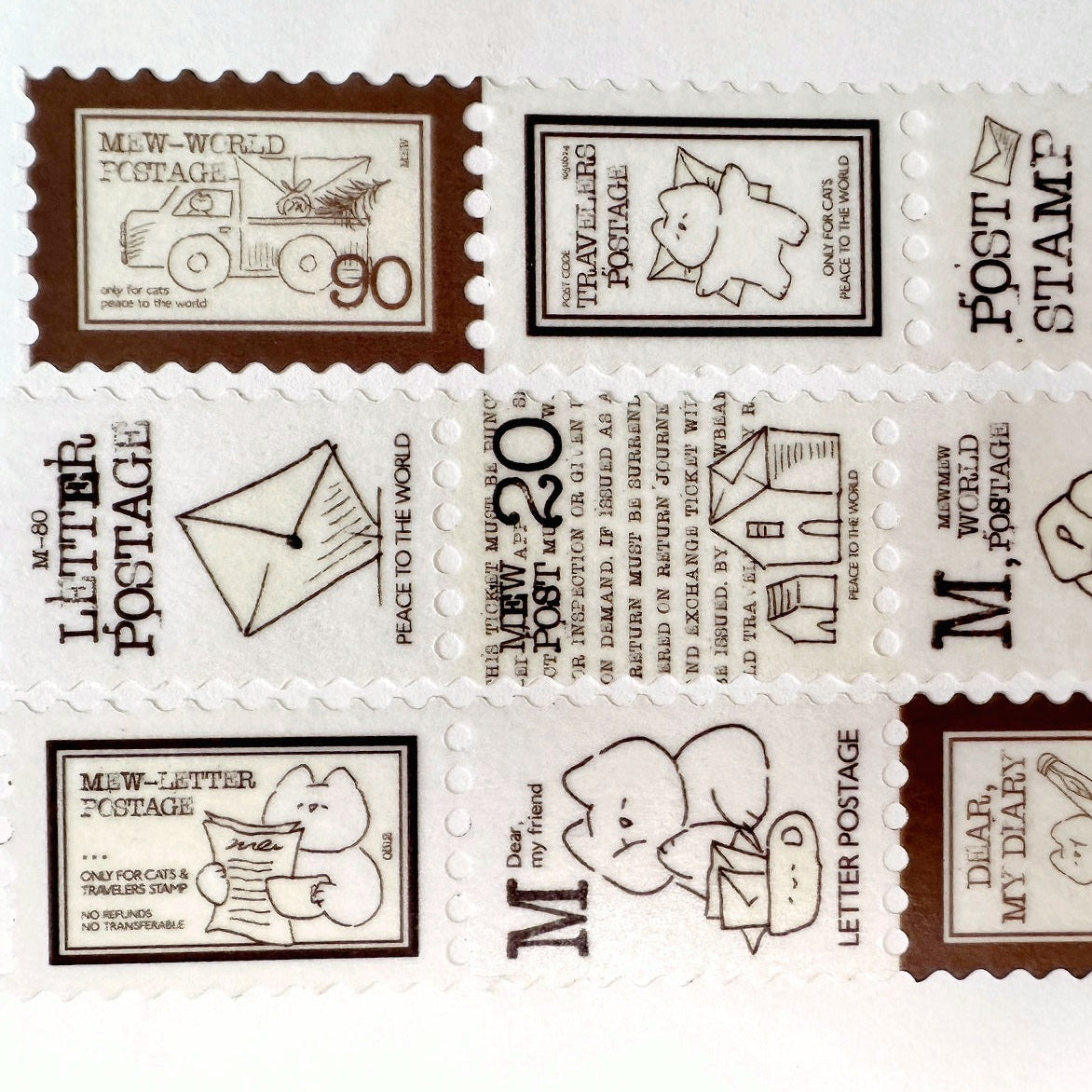 Mewmewbeam - Autumn Letter postage-style washi tape SAMPLES