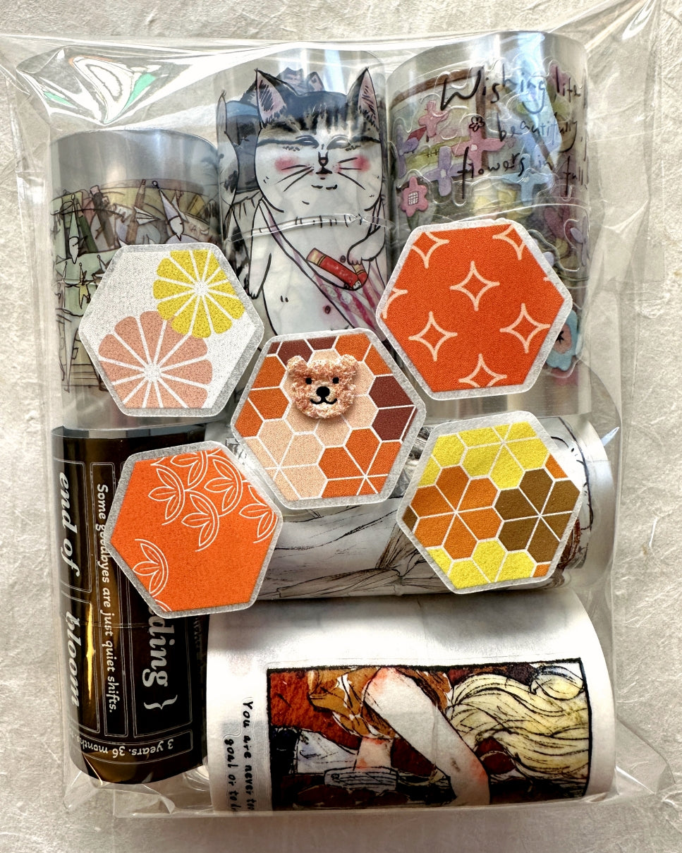 Manjusaka - Chrysanthemum hexagon die-cut washi tape SAMPLES