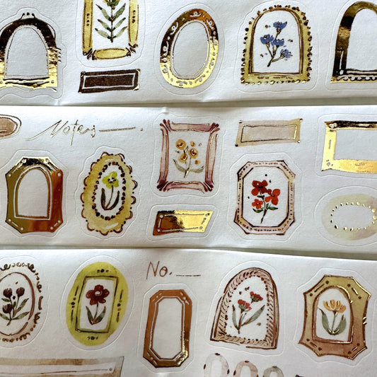 Meow Illustration - Frames kiss-cut gold foil washi & PET tape (5 cm x 125 cm) SAMPLES