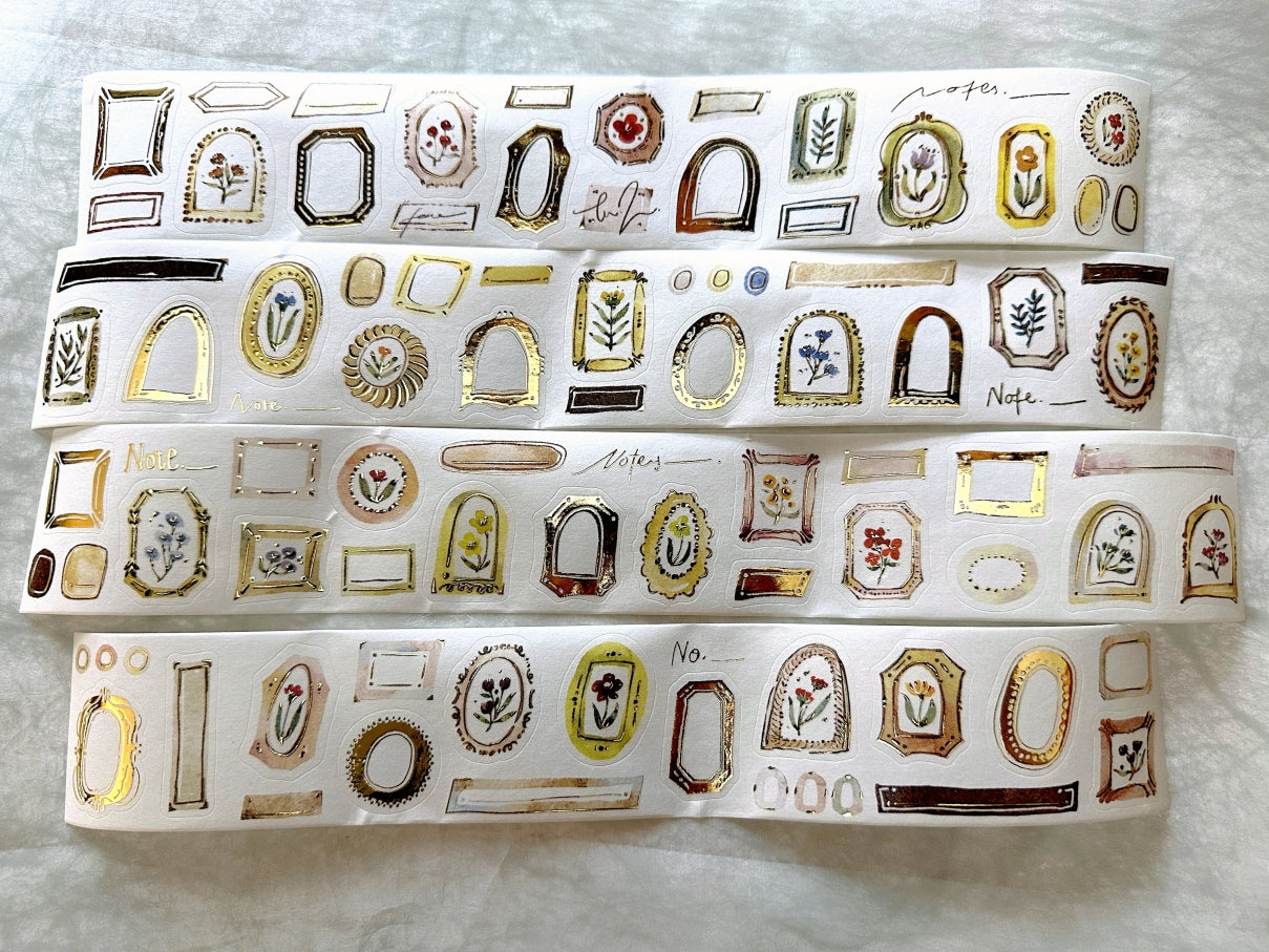 Meow Illustration - Frames kiss-cut gold foil washi & PET tape (5 cm x 125 cm) SAMPLES