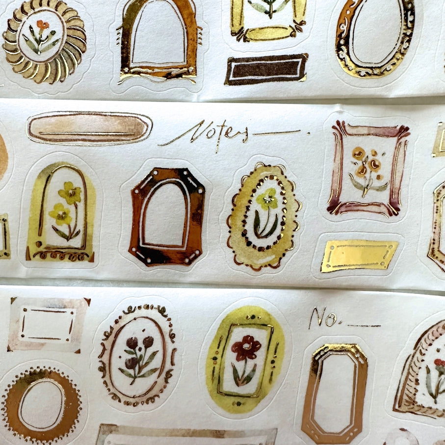 Meow Illustration - Frames kiss-cut gold foil washi & PET tape (5 cm x 125 cm) SAMPLES