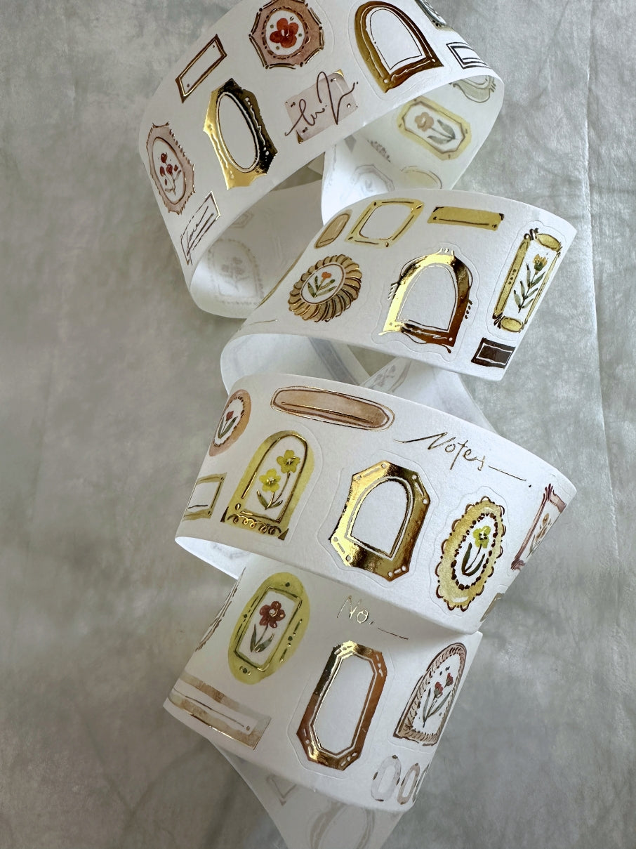 Meow Illustration - Frames kiss-cut gold foil washi & PET tape (5 cm x 125 cm) SAMPLES