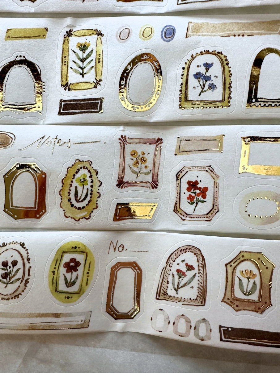 Meow Illustration - Frames kiss-cut gold foil washi & PET tape (5 cm x 125 cm) SAMPLES