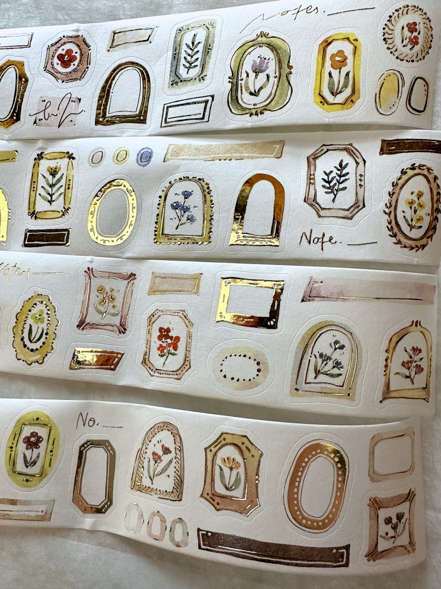 Meow Illustration - Frames kiss-cut gold foil washi & PET tape (5 cm x 125 cm) SAMPLES