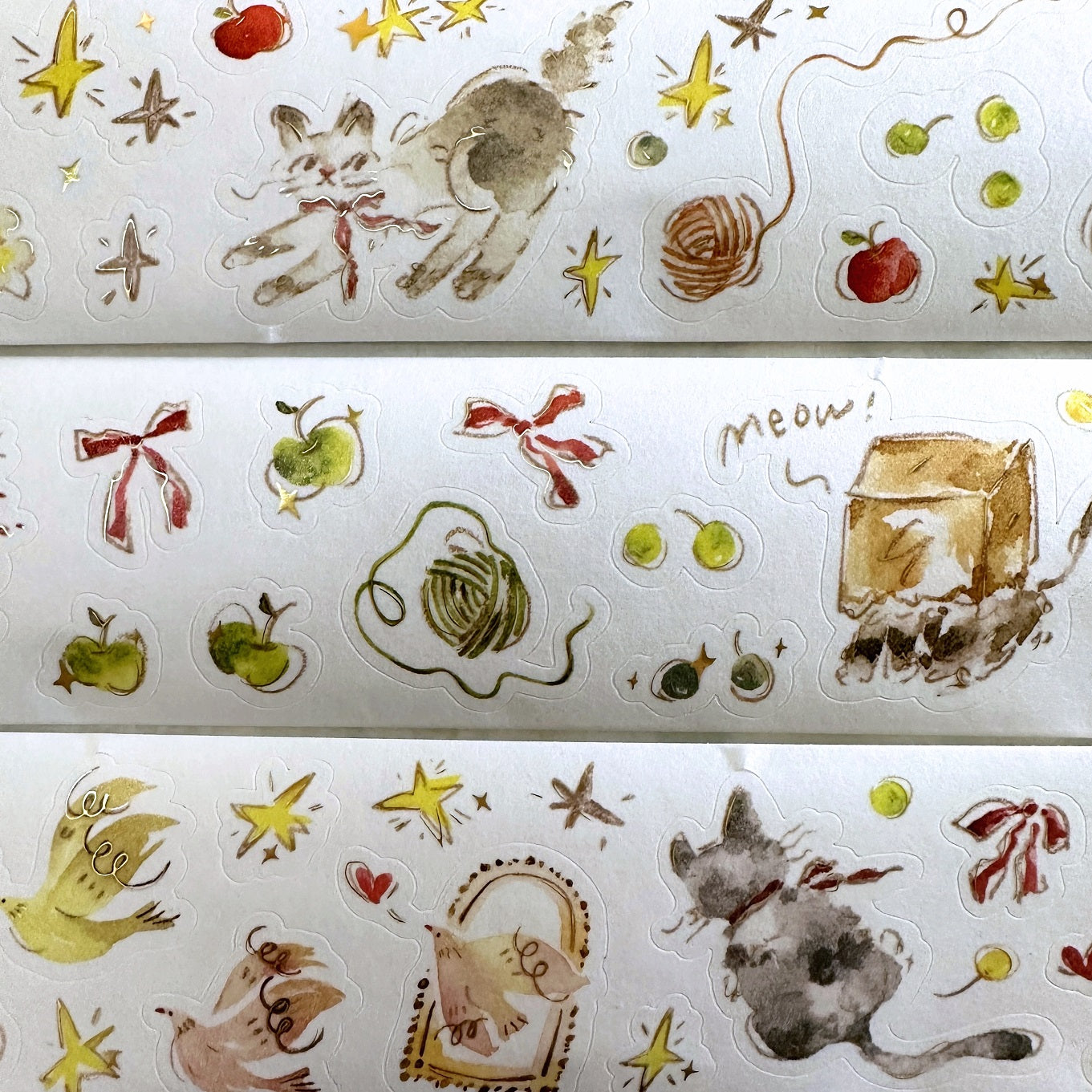 Meow Illustration - The Starry Night kiss-cut gold foil washi & PET tape (5 cm x 150 cm) SAMPLES