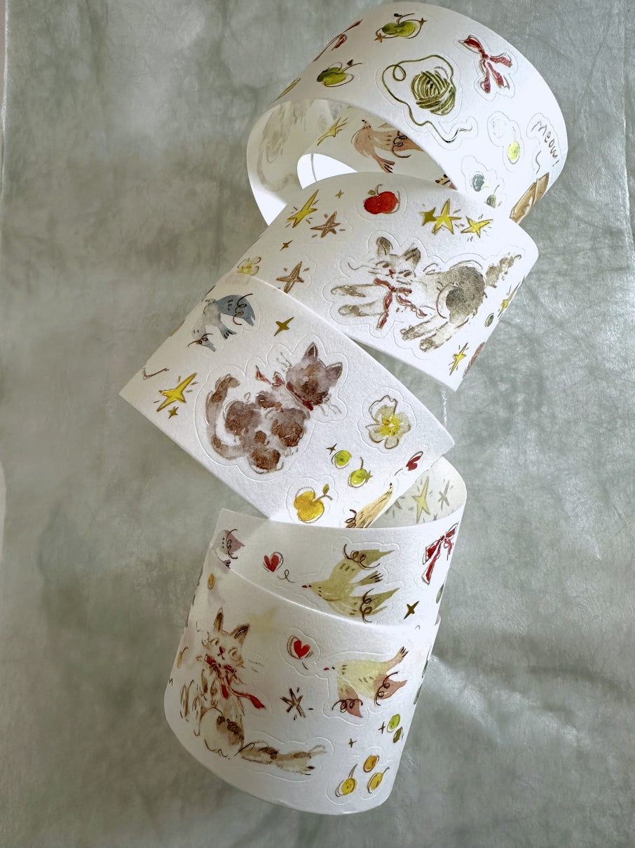 Meow Illustration - The Starry Night kiss-cut gold foil washi & PET tape (5 cm x 150 cm) SAMPLES