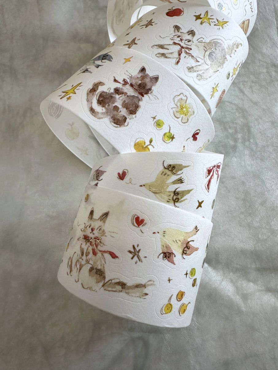 Meow Illustration - The Starry Night kiss-cut gold foil washi & PET tape (5 cm x 150 cm) SAMPLES