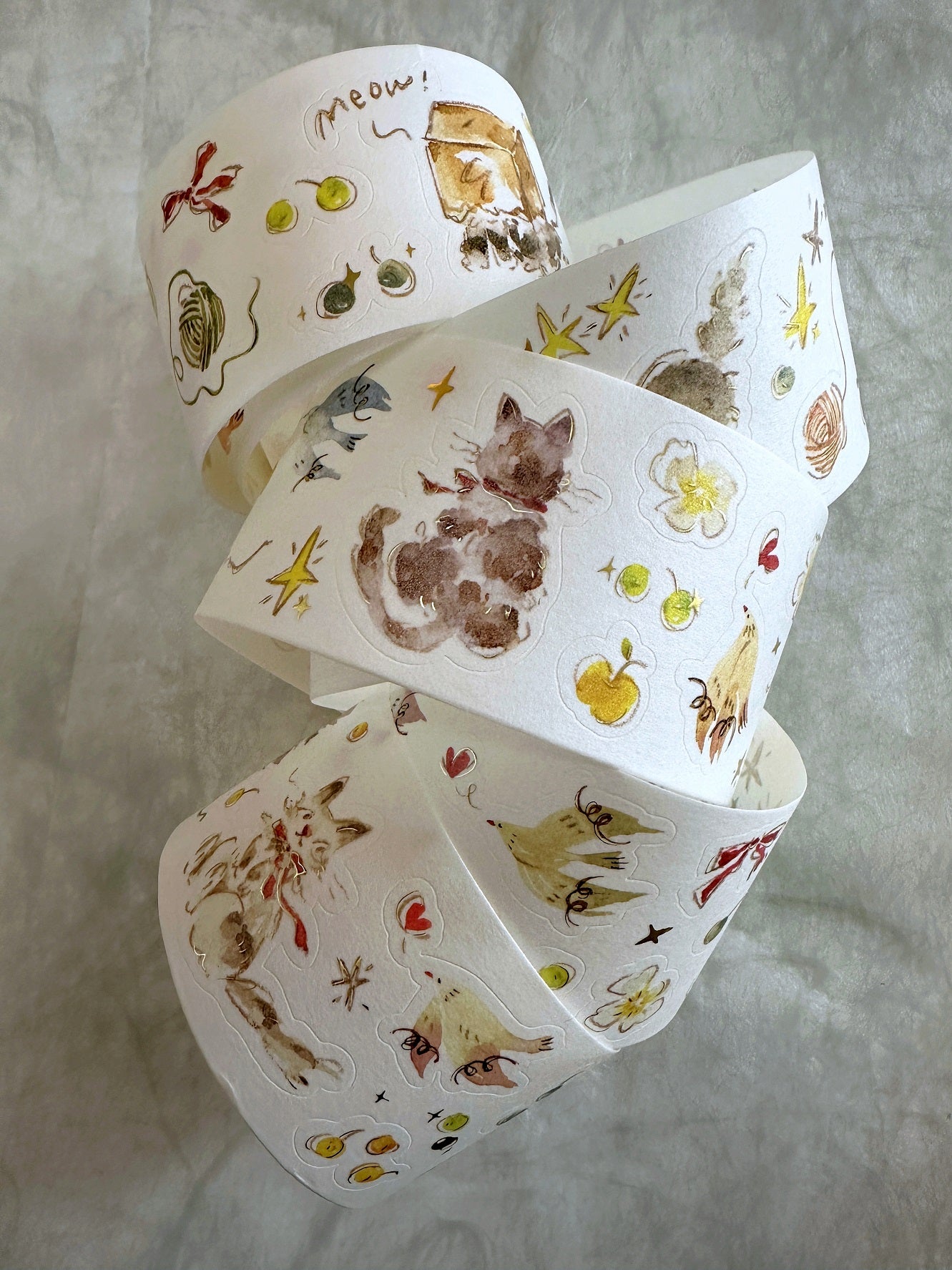 Meow Illustration - The Starry Night kiss-cut gold foil washi & PET tape (5 cm x 150 cm) SAMPLES