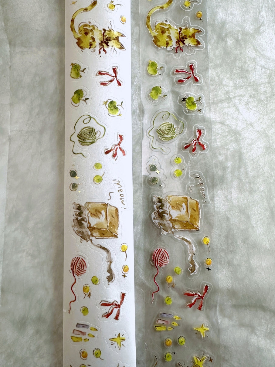 Meow Illustration - The Starry Night kiss-cut gold foil washi & PET tape (5 cm x 150 cm) SAMPLES