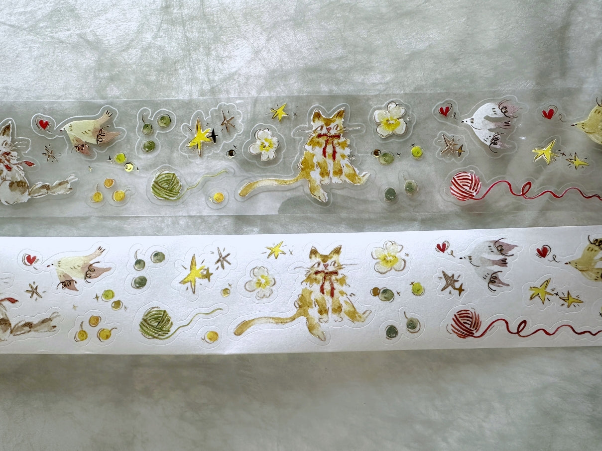 Meow Illustration - The Starry Night kiss-cut gold foil washi & PET tape (5 cm x 150 cm) SAMPLES