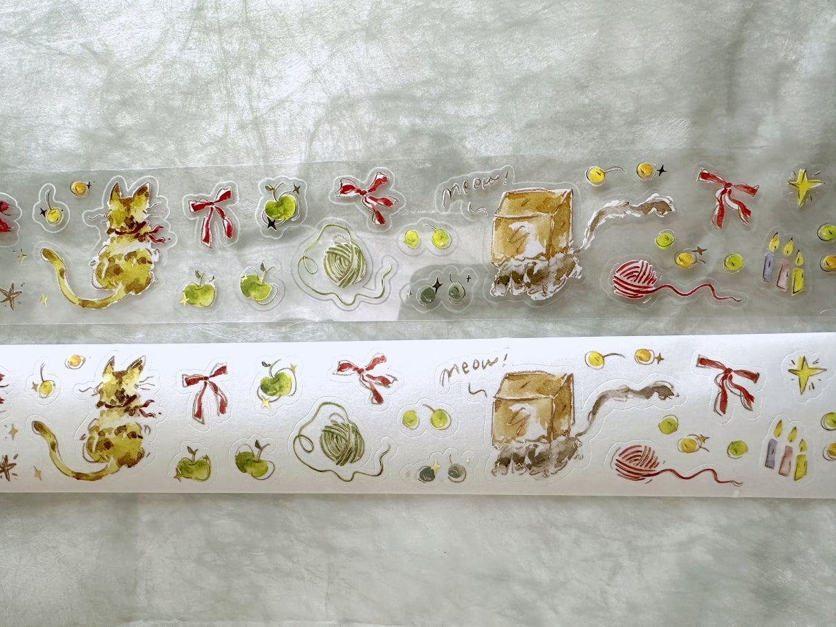 Meow Illustration - The Starry Night kiss-cut gold foil washi & PET tape (5 cm x 150 cm) SAMPLES