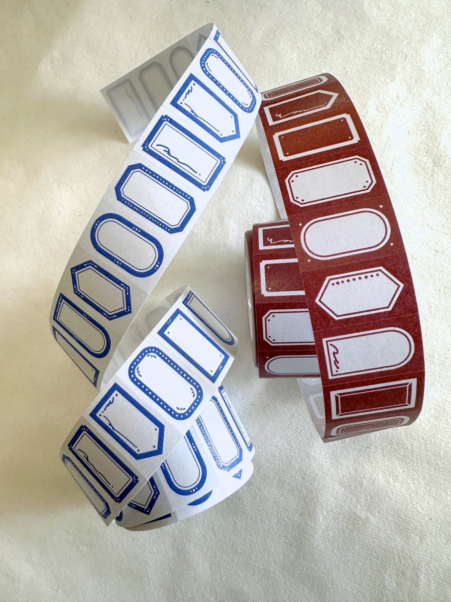 Meow Illustration - Blue & Garnet writable label sticker rolls SAMPLES