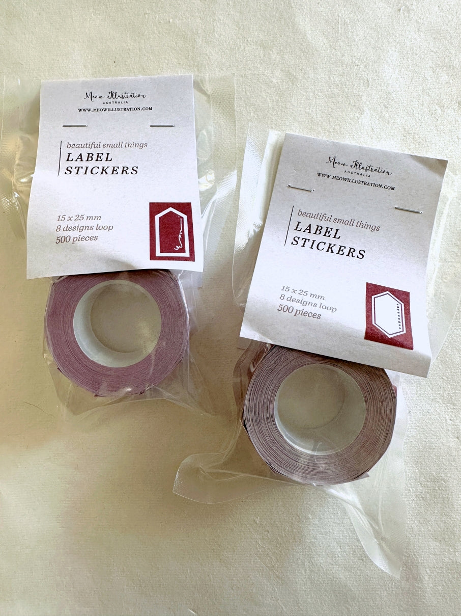 Meow Illustration - Blue & Garnet writable label sticker rolls SAMPLES