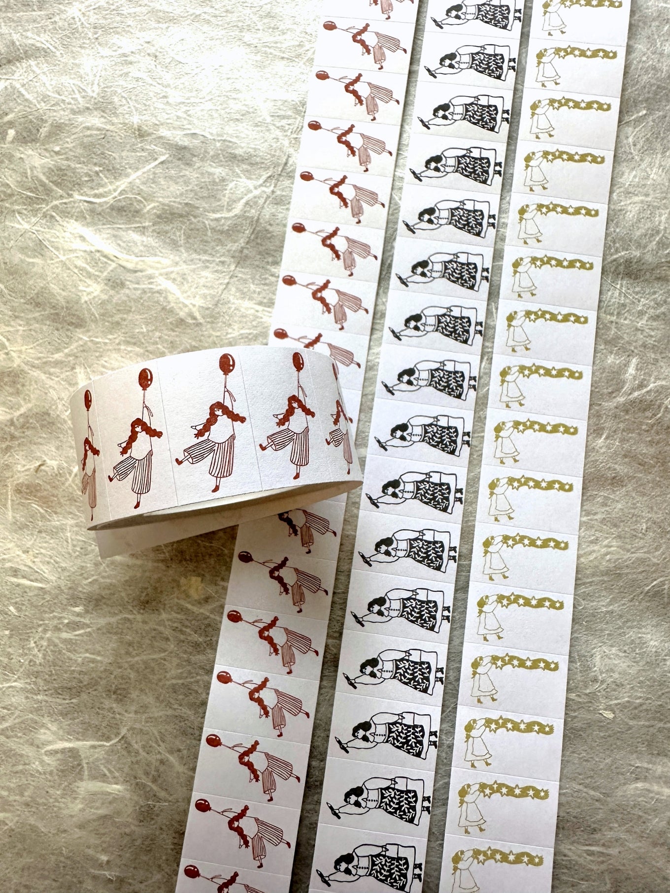 Ivy Snow - Balloon Girl, Pen, & Star Tape label sticker rolls SAMPLES