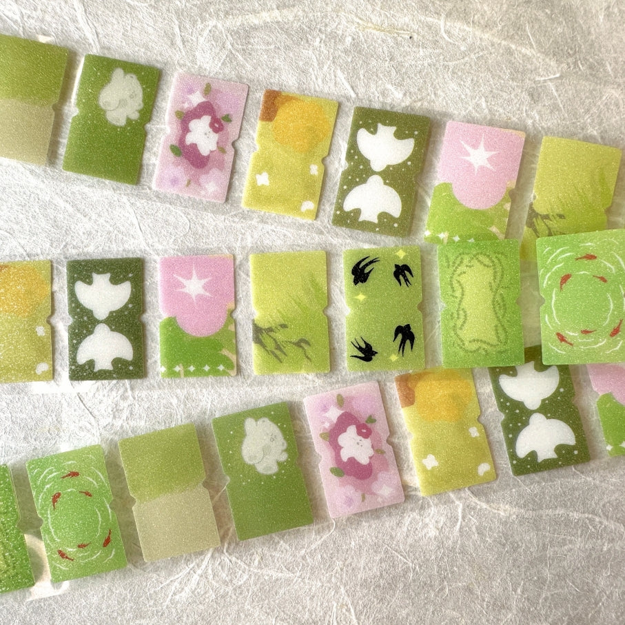 Summery green serene scenes glitter label sticker roll SAMPLES