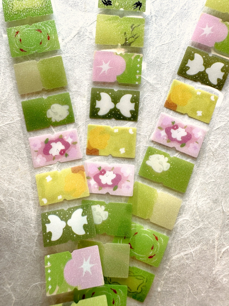 Summery green serene scenes glitter label sticker roll SAMPLES