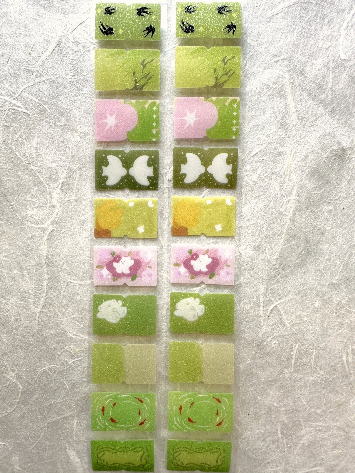 Summery green serene scenes glitter label sticker roll SAMPLES
