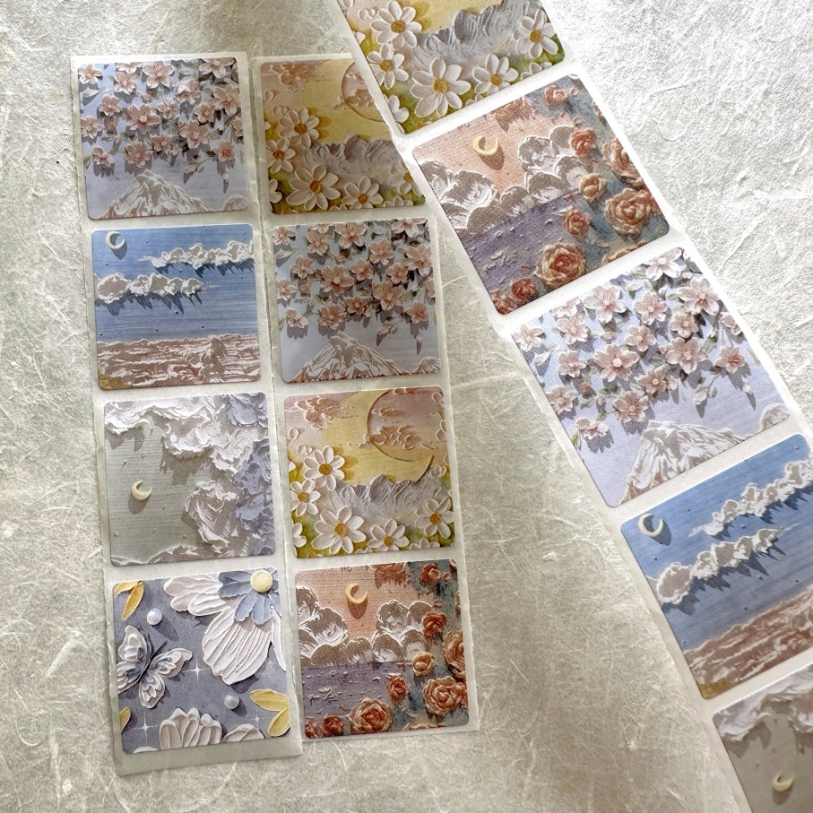 Oil painting cute landscape kawaii sticker roll SAMPLES
