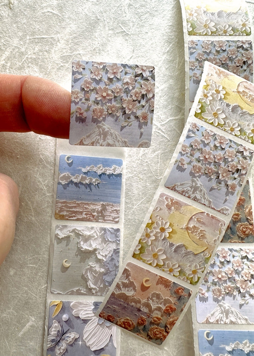 Oil painting cute landscape kawaii sticker roll SAMPLES