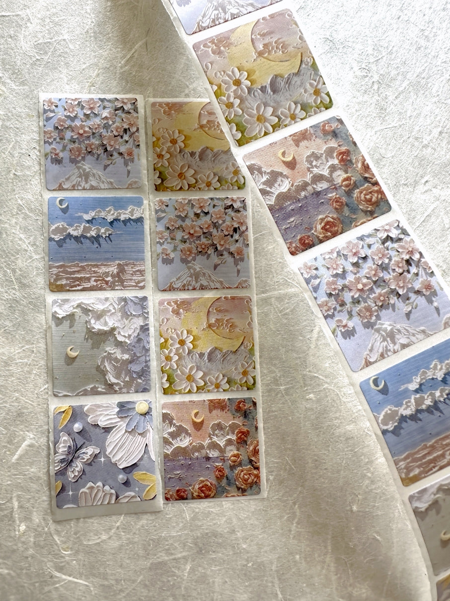Oil painting cute landscape kawaii sticker roll SAMPLES