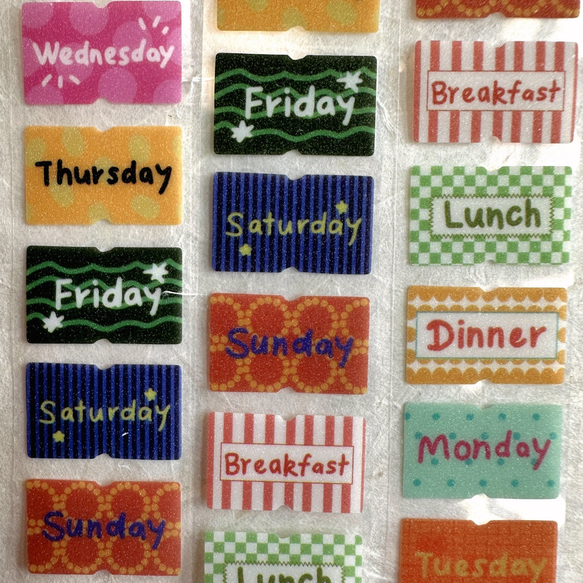 Days and Meals glitter label sticker roll SAMPLES