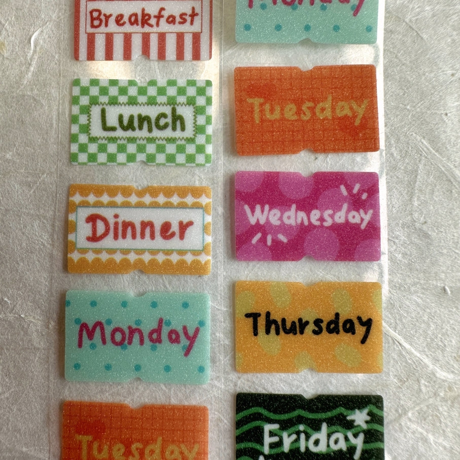 Days and Meals glitter label sticker roll SAMPLES