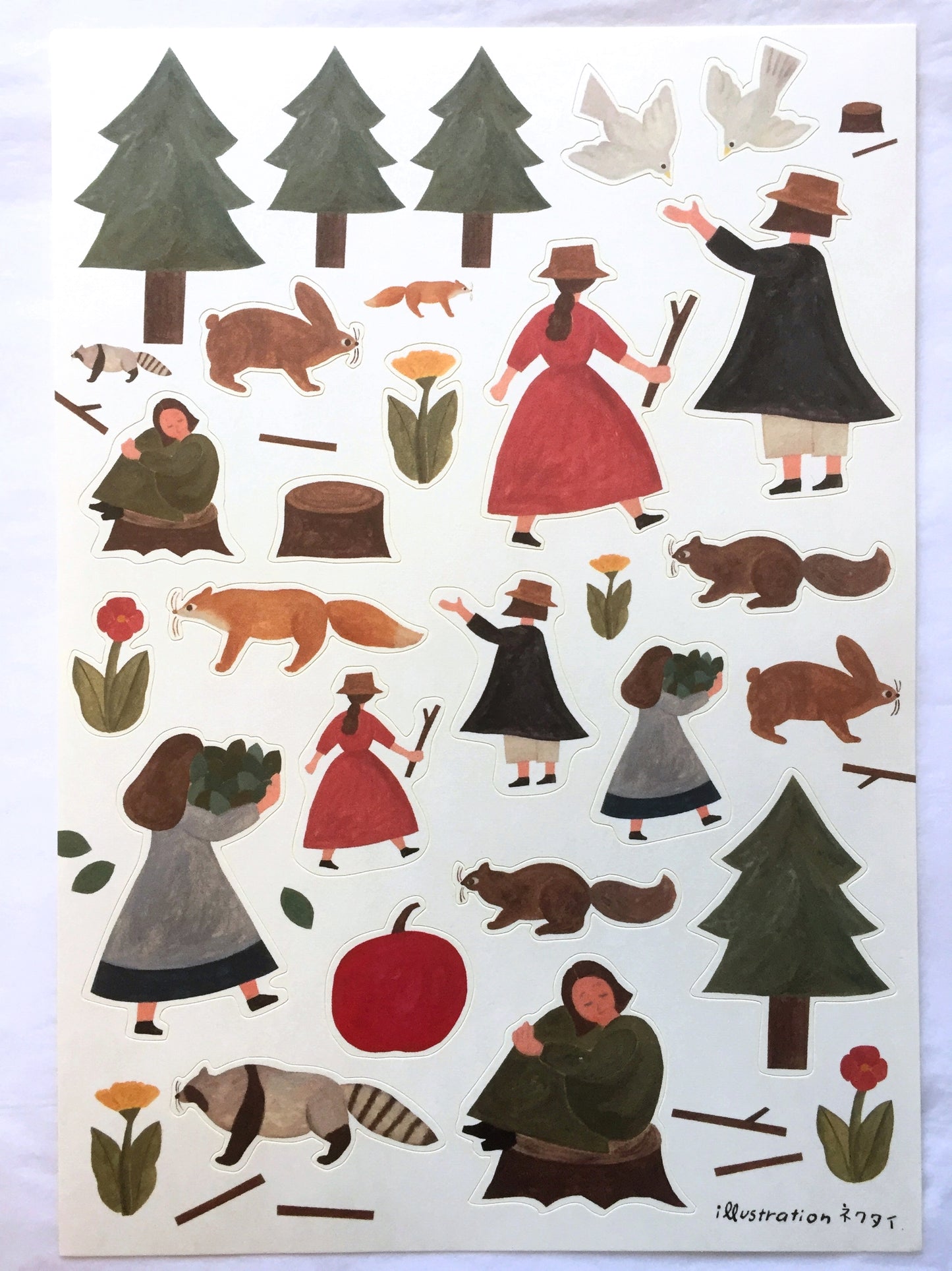 Necktie Illustration - A5 sticker sheets Bread, Cooking, Forest [Like New]