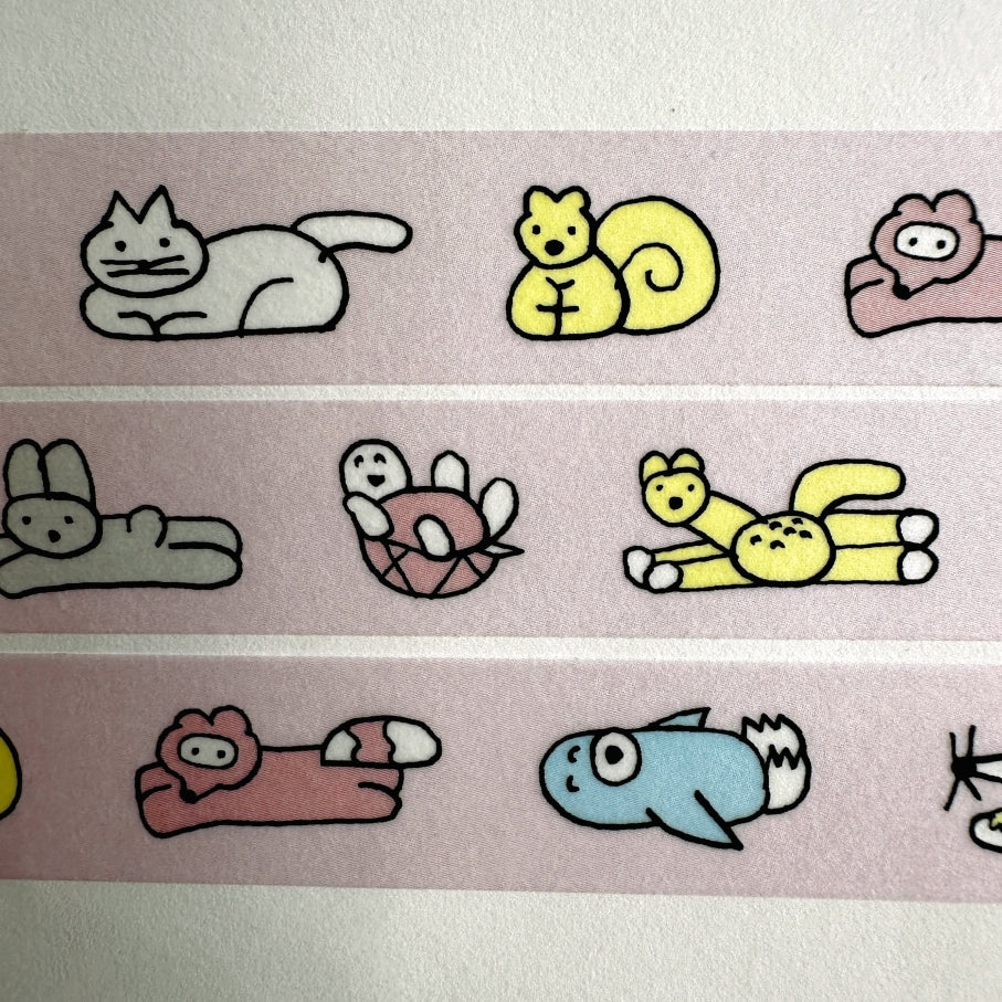 Tadashi Nishiwaki - Animals, Lazy, & Unnatural Pose washi tape SAMPLES