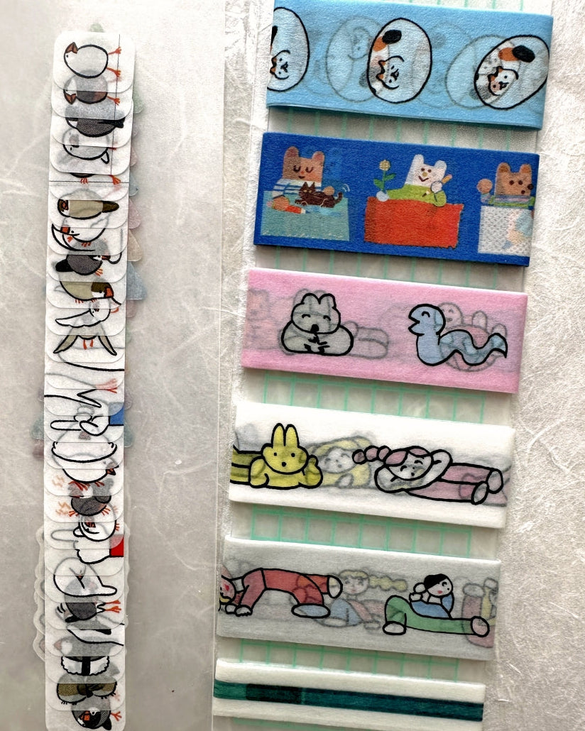 Tadashi Nishiwaki - Animals, Lazy, & Unnatural Pose washi tape SAMPLES