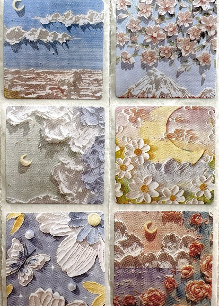 Oil painting cute landscape kawaii sticker roll SAMPLES