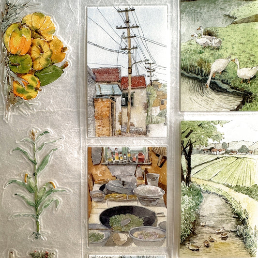 Poet's Cabin Art Studio - Nostalgia for the Countryside kiss-cut PET & washi tape (4 cm x 150 cm) SAMPLES