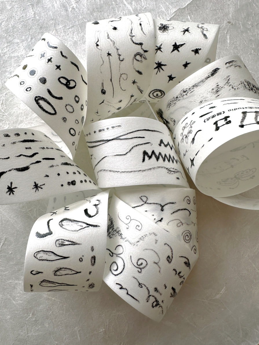 Princess Studio - Casual Doodles kiss-cut washi tape (3.5 cm x 250 cm) SAMPLES (HALF-ROLL)