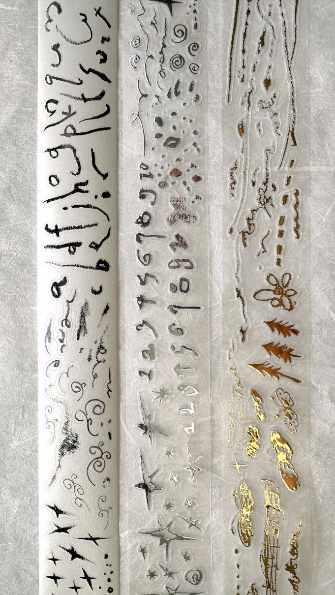 Princess Studio - Casual Doodles Gold/Silver kiss-cut PET tape (3.5 cm x 250 cm) SAMPLES (HALF-ROLL)