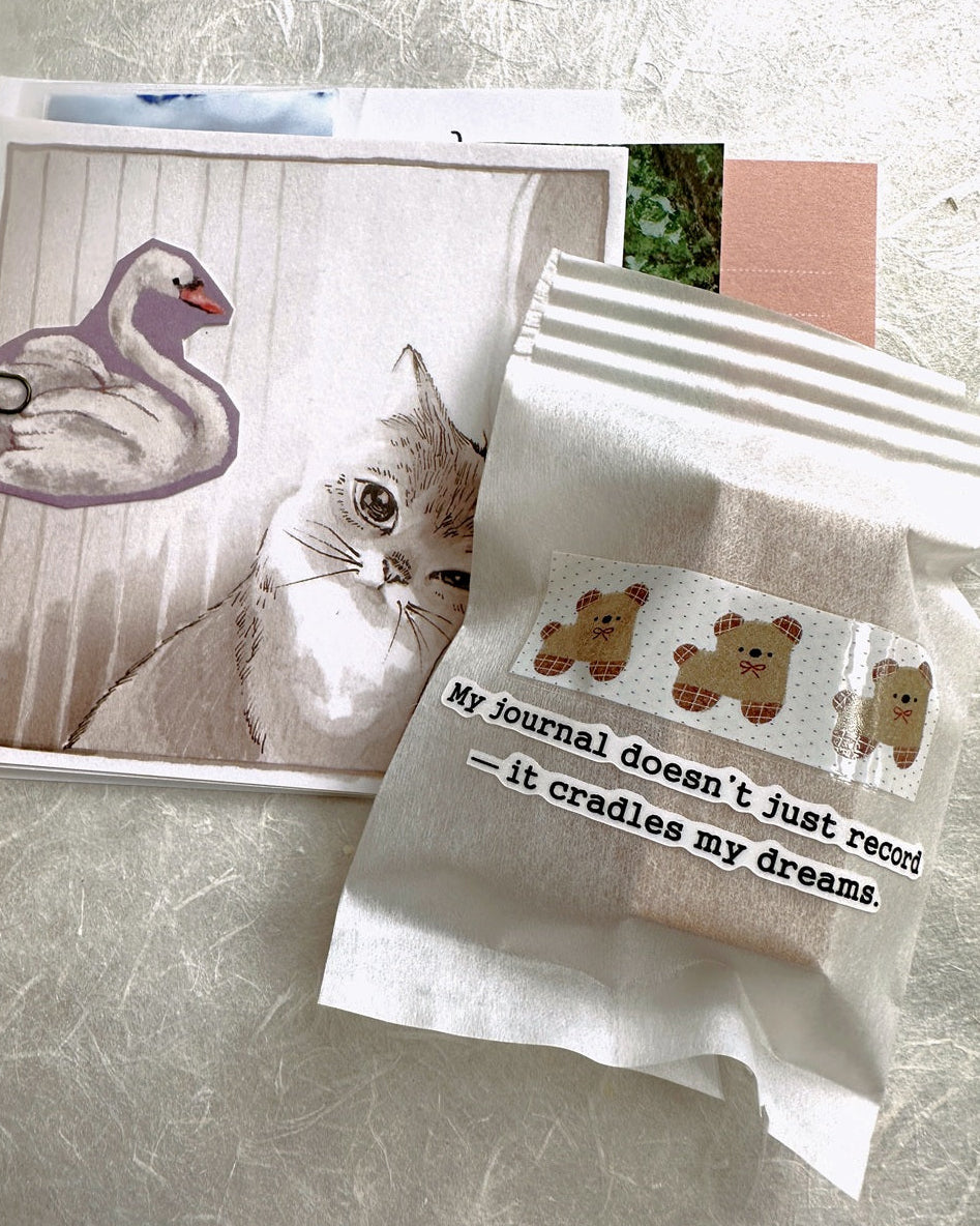 Yusworld - Woven Whispers kiss-cut glitter tape SAMPLES (healing phrases for journaling)
