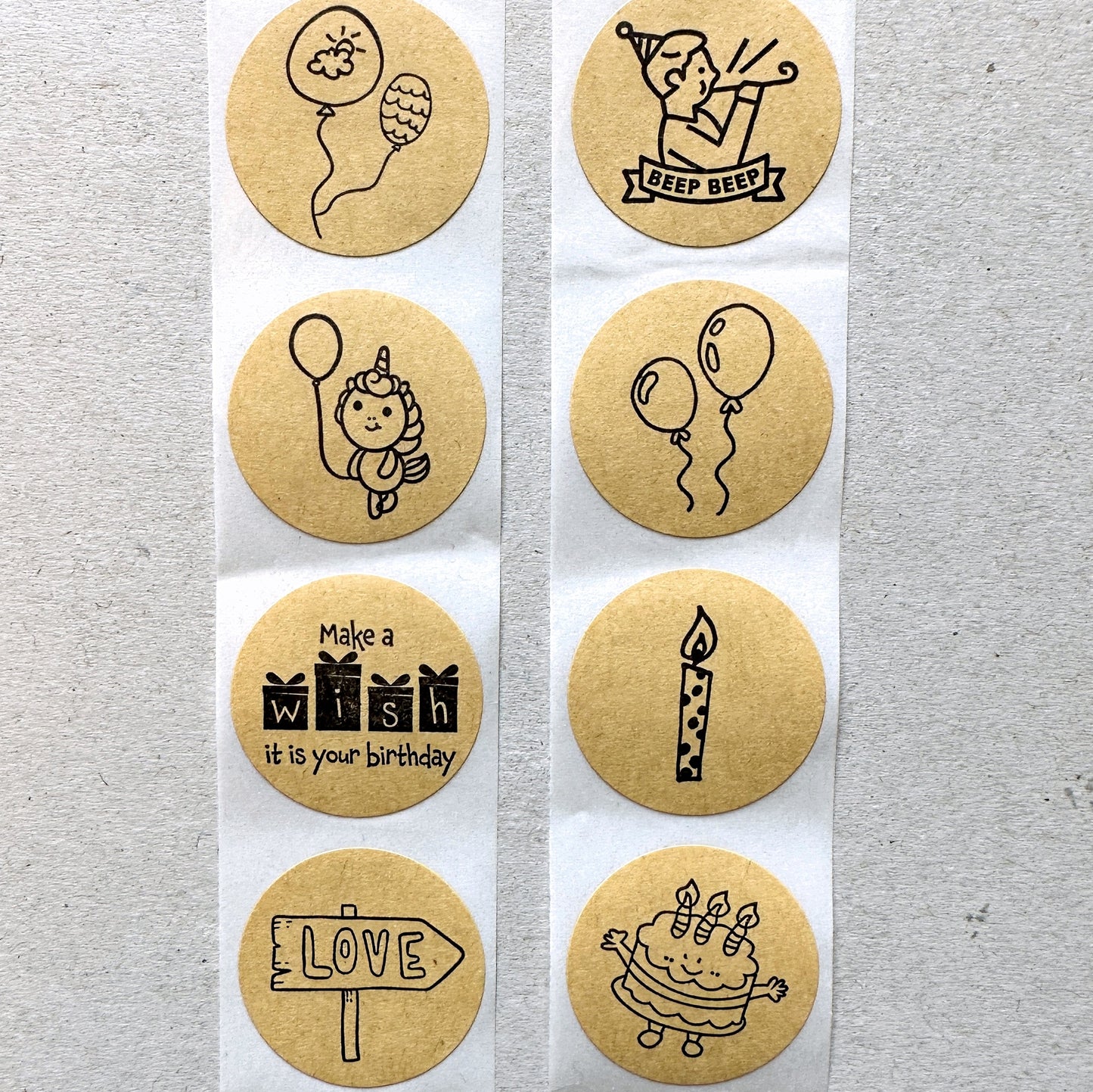 Birthday Celebration Cute Doodles - Round Kraft Sticker Seal SAMPLES