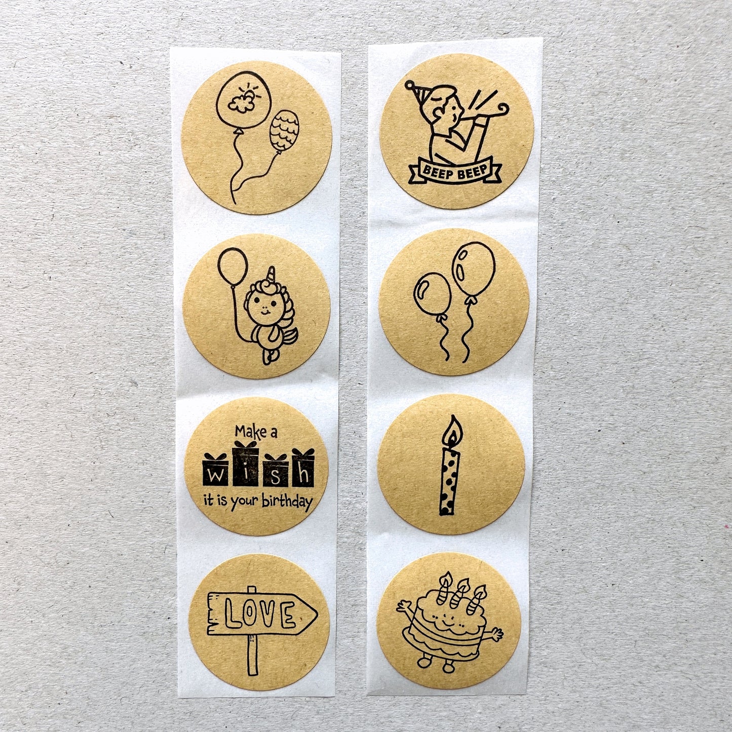 Birthday Celebration Cute Doodles - Round Kraft Sticker Seal SAMPLES