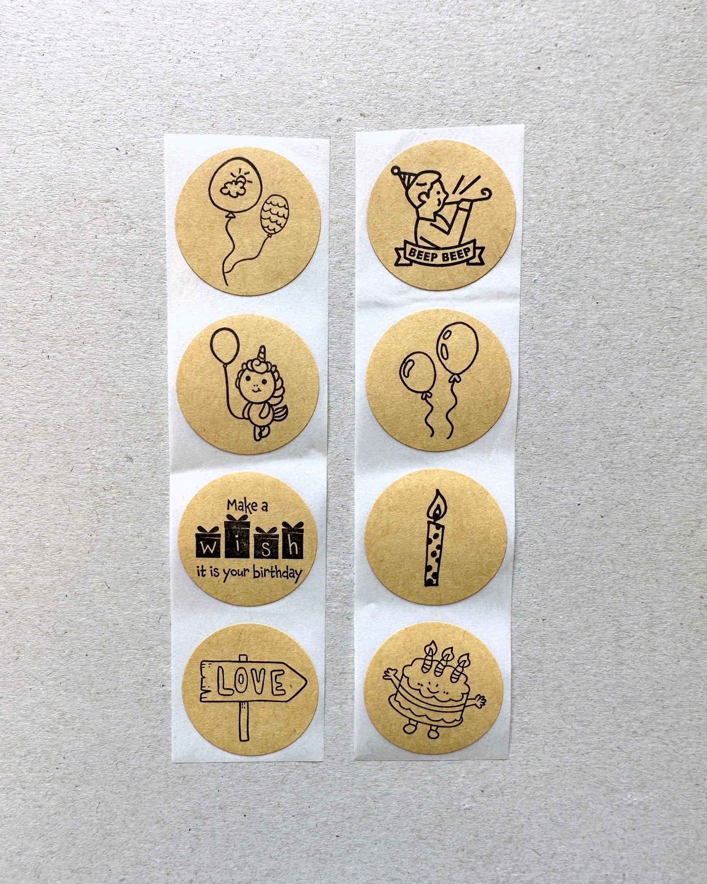 Birthday Celebration Cute Doodles - Round Kraft Sticker Seal SAMPLES