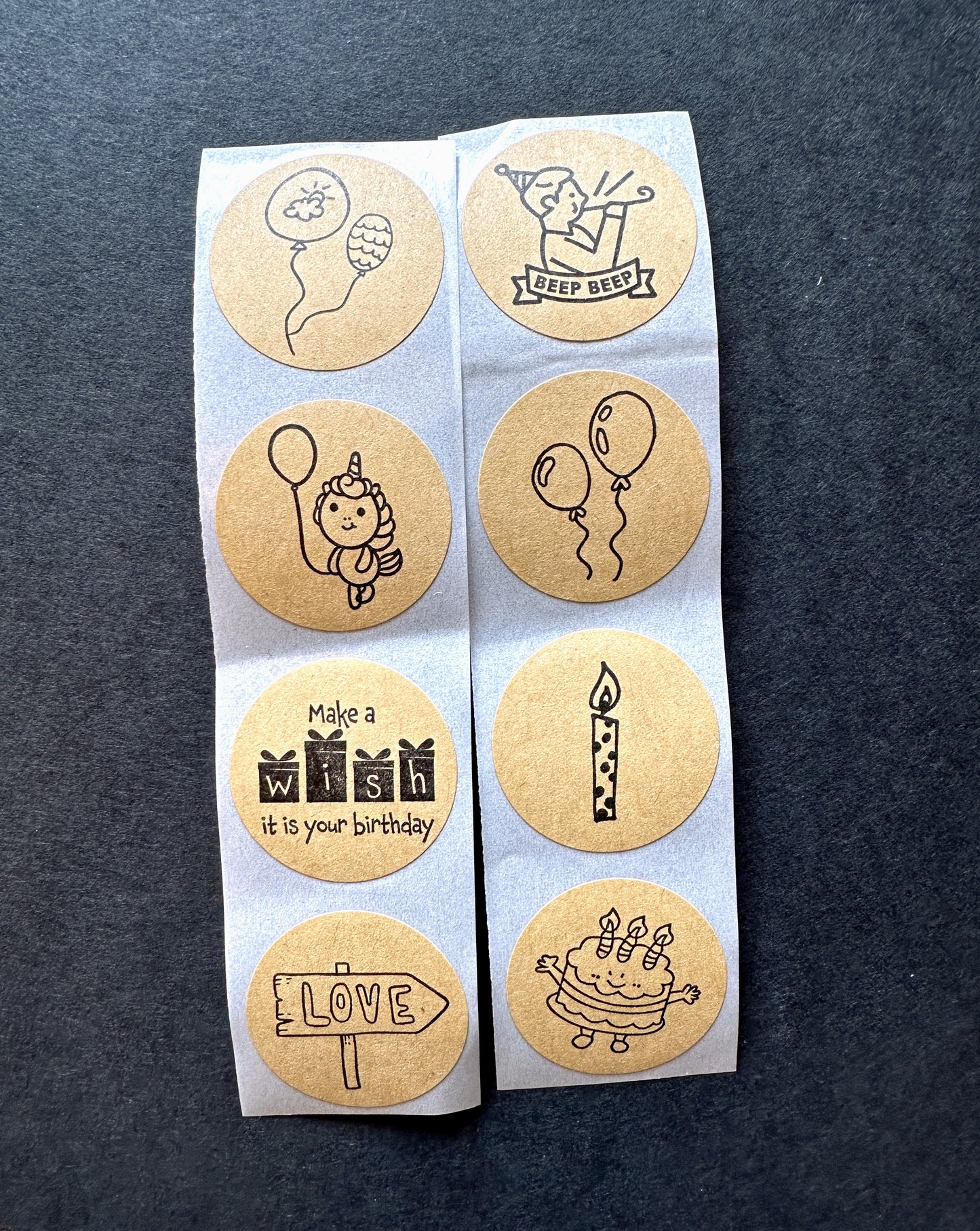 Birthday Celebration Cute Doodles - Round Kraft Sticker Seal SAMPLES