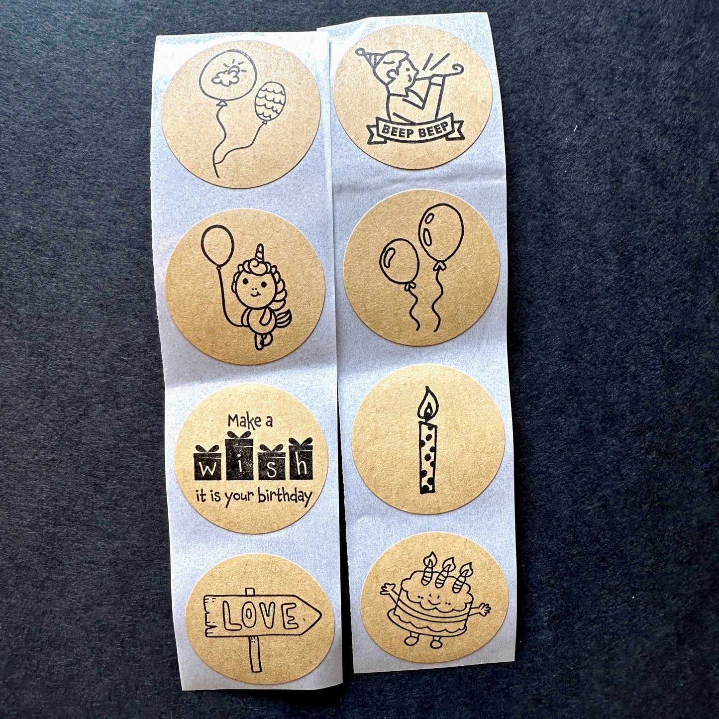 Birthday Celebration Cute Doodles - Round Kraft Sticker Seal SAMPLES