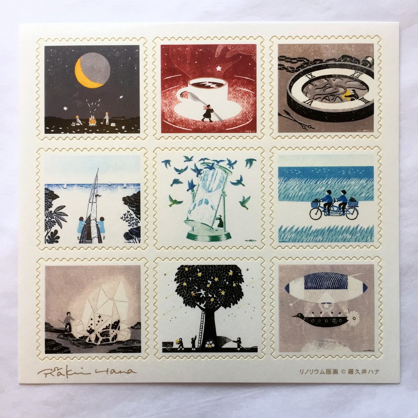 Linocut Prints by Rakui Hana - stamp-cut sticker sheet