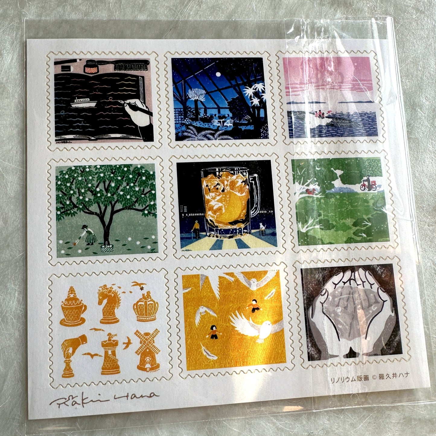 Linocut Prints by Rakui Hana - stamp-cut sticker sheet