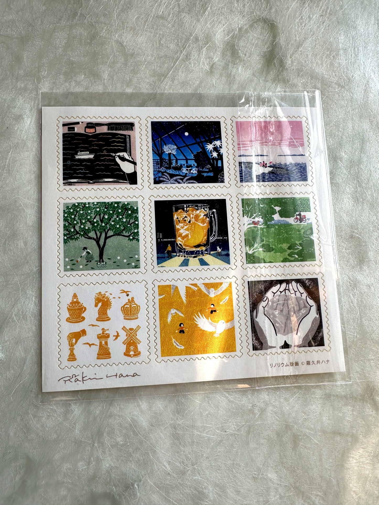 Linocut Prints by Rakui Hana - stamp-cut sticker sheet
