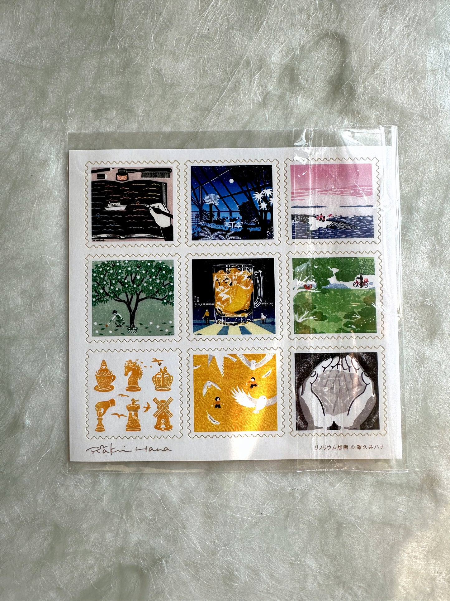 Linocut Prints by Rakui Hana - stamp-cut sticker sheet