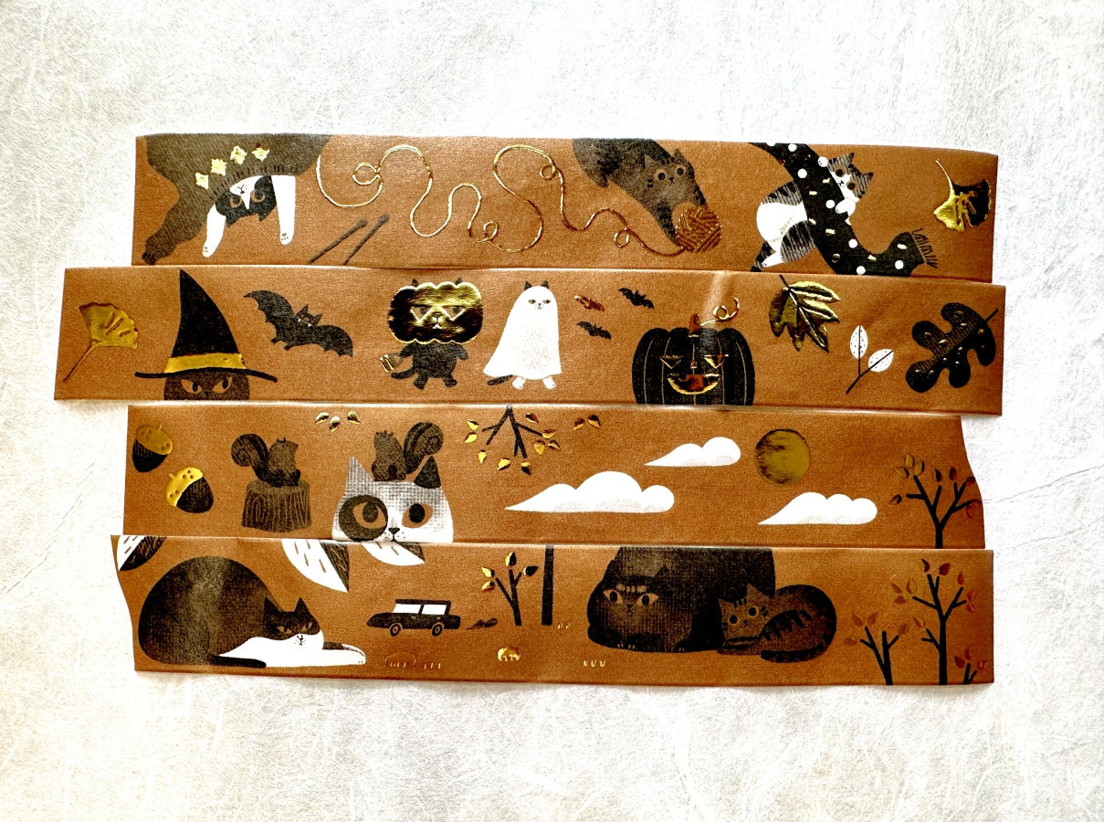 The Cats Sesame & Peanut - Autumn gold-foil washi tape SAMPLES