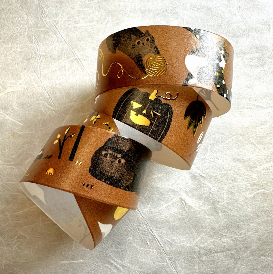 The Cats Sesame & Peanut - Autumn gold-foil washi tape SAMPLES