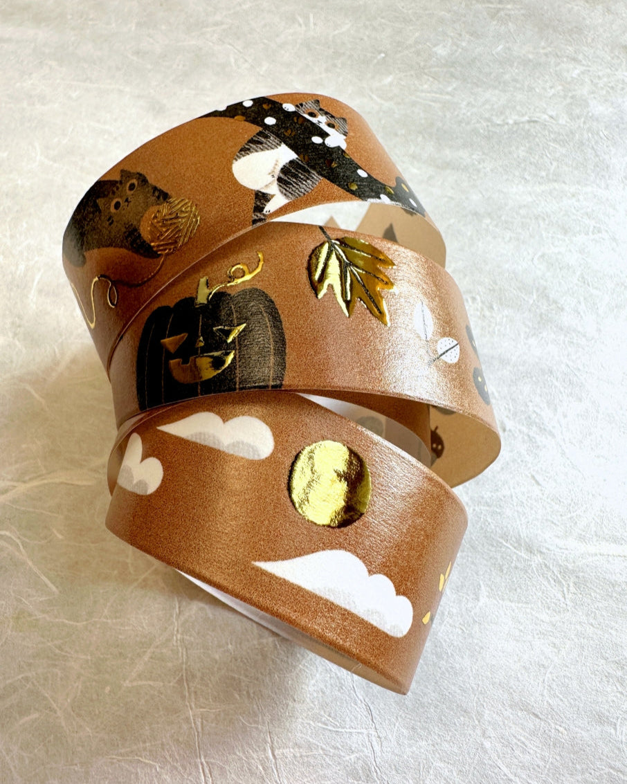 The Cats Sesame & Peanut - Autumn gold-foil washi tape SAMPLES